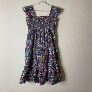 Jude connally Womens cotton purple floral smocked chest sleeveless midi dress XL